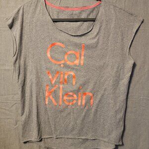 Calvin Klein Performance Workout T-Shirt/Tank, Large, Gray with Pink Lettering